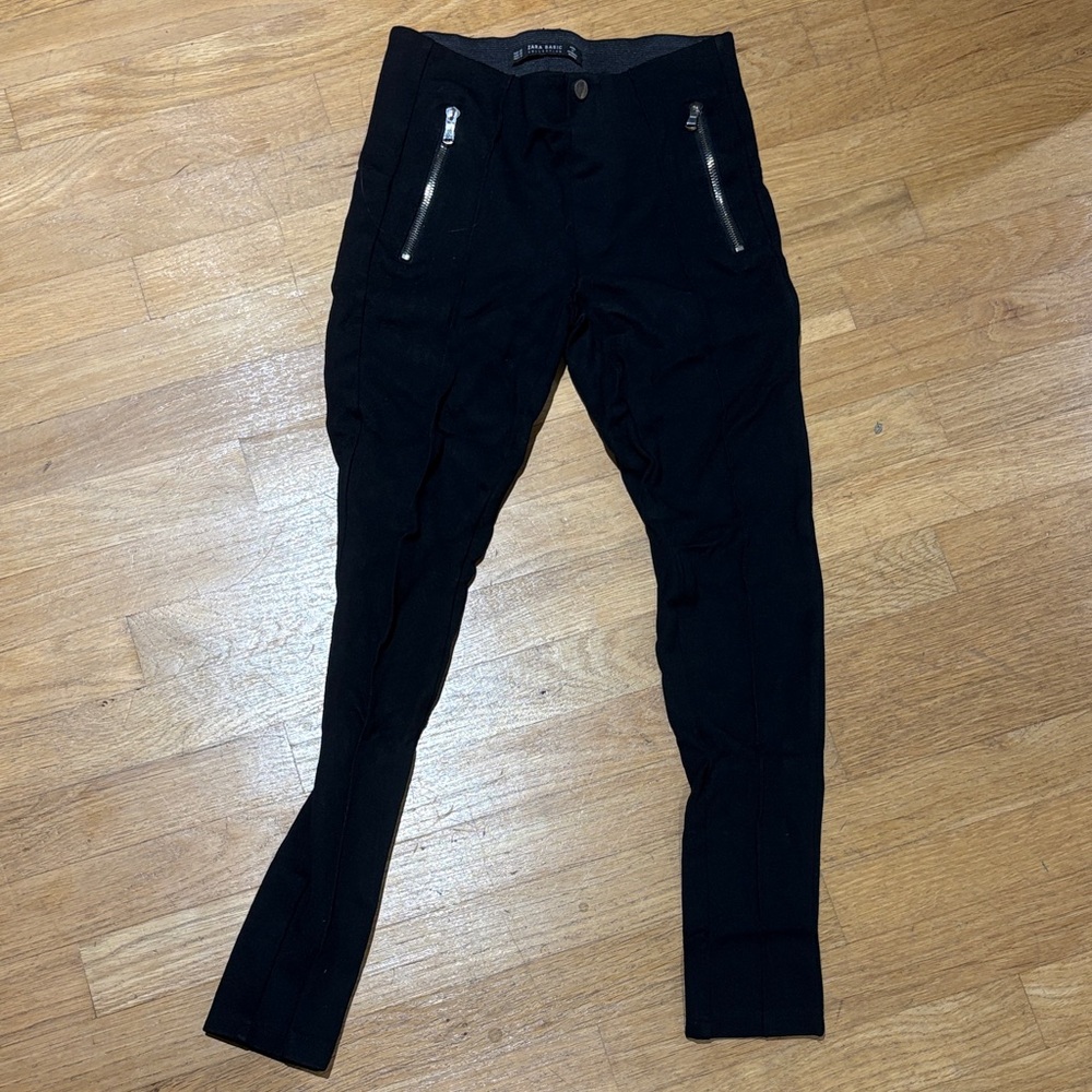 Zara Black Ankle Crop Slim Zipper Jeans